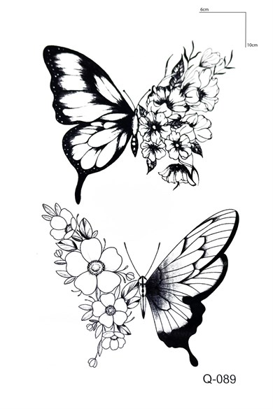 İkili Çiçekli Kelebek Mini Geçici Dövme Tattoo