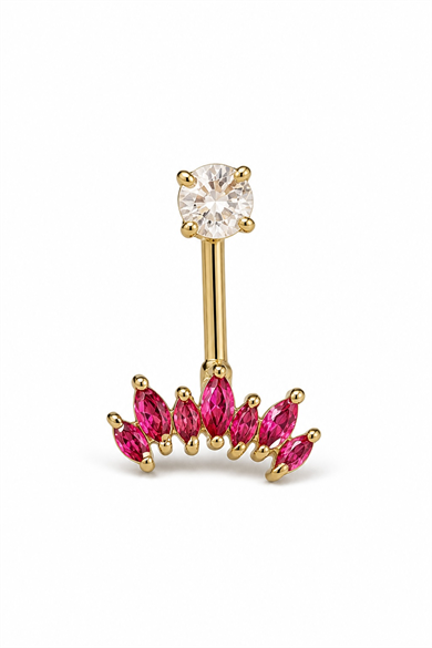 Altın Renk Pembe Taşlı Cerrahi Çelik Göbek Piercing