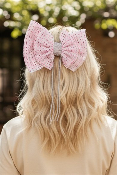 Beyaz Ve Pembe Renk Kurdele Figürlü Taş Detaylı Otomat Toka