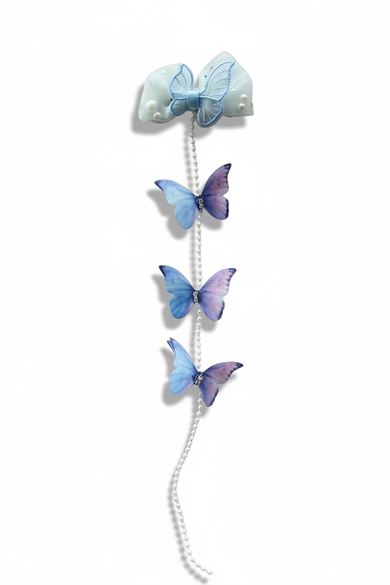 Mavi Renk Kelebek Figürlü İnci Detaylı Çocuk Yan Toka