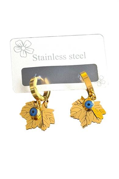 Altın Renk Yaprak Detaylı Çelik Küpe (Çift)