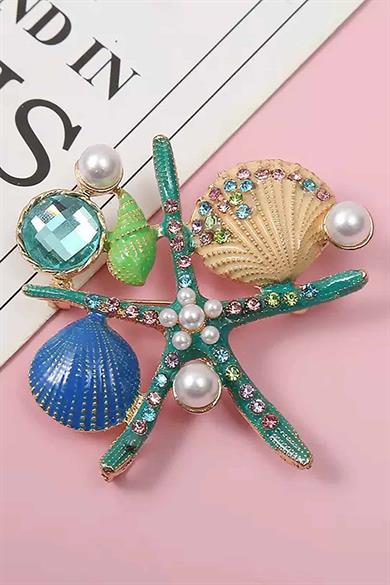 Karışık Renk Deniz Yıldızı Figürlü Taşlı Broş  