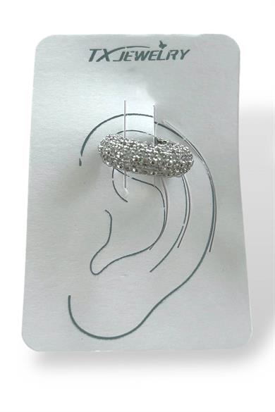 Gümüş Renk Taş Detaylı 14K Altın Kaplama TX Ear Cuff (Tek)