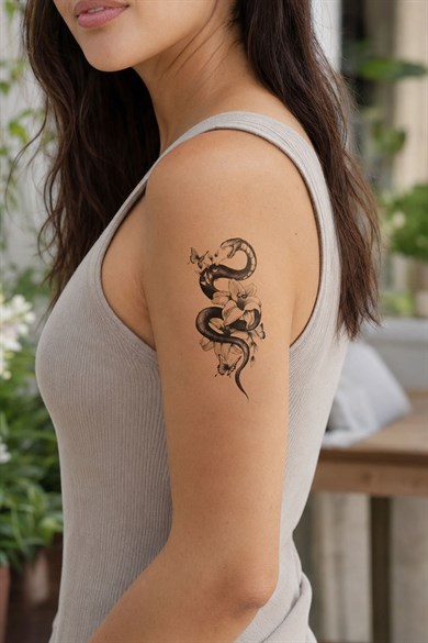 Çiçek Ve Yılan Mini Geçici Dövme Tattoo