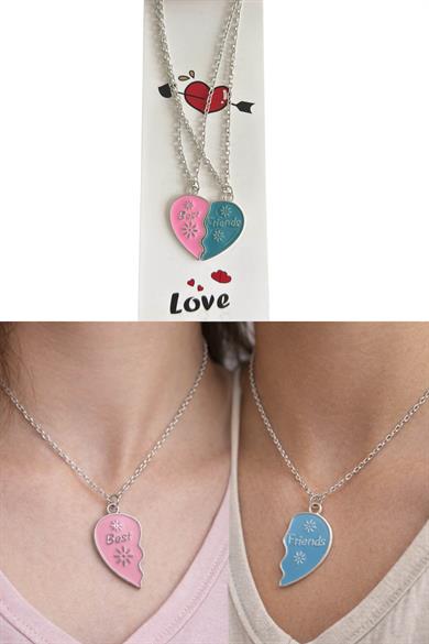 Gümüş Renk İkili Çelik Best Friend Kolyesi