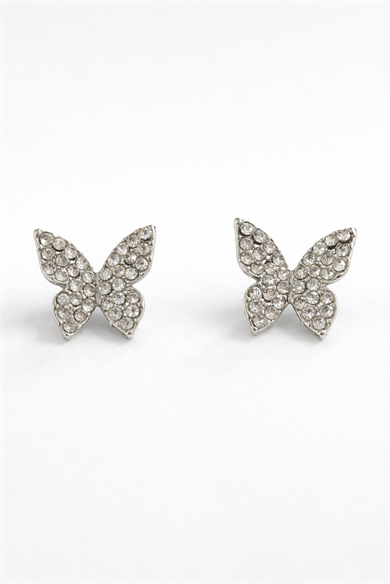 Gümüş Renk Taş Detaylı Kelebek Figürlü Küpe (Çift)