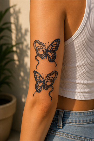 Kelebek Ve Yılan Sonradan Kararan Yarı Kalıcı Geçici Dövme Tattoo
