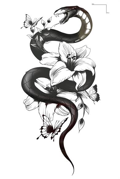 Geçici Yılan Ve Çiçek Figürlü Dövme Tattoo