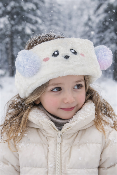 Krem Renk Ayıcık Figürlü Peluş Kulaklık