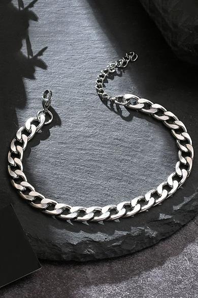Gümüş Renk Zincir Çelik Bileklik (Unisex)