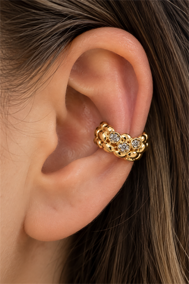 Altın Renk Taş Detaylı TX Ear Cuff (Tek)