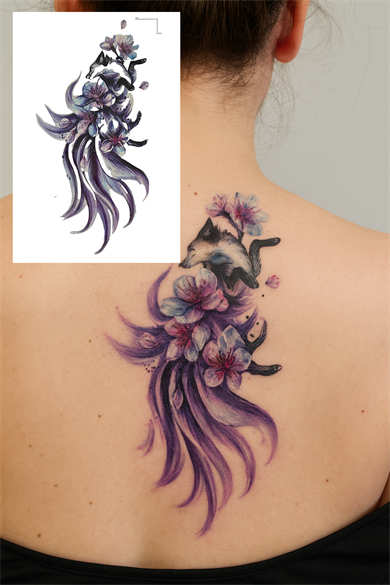 Geçici Kurt Ve Çiçek Figürlü Dövme Tattoo