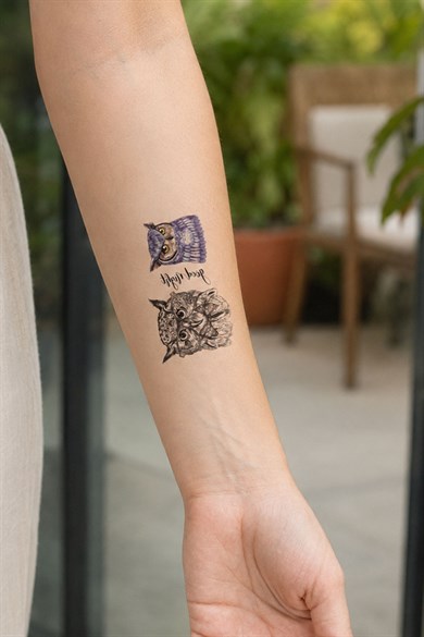 İkili Baykuş Mini Geçici Dövme Tattoo