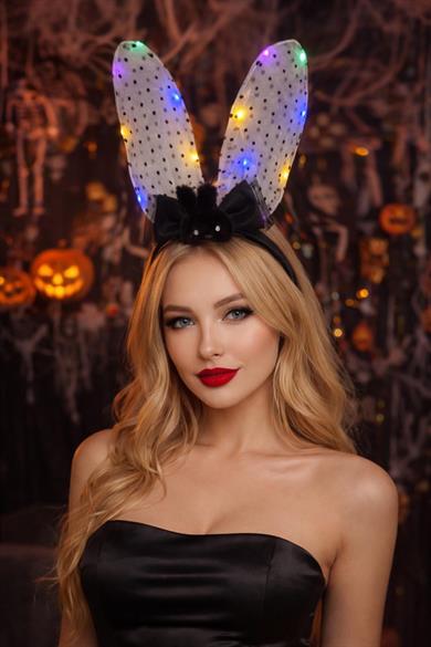 Siyah Renk Tavşan Figürlü Kulak Detaylı Işıklı Taç