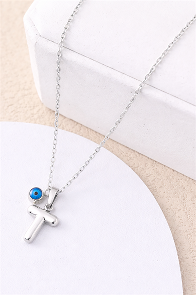 Gümüş Renk T Harf Çelik Kolye