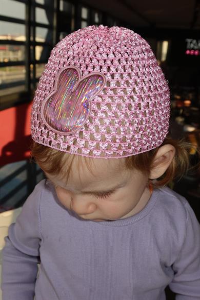 Açık Pembe Renk Tavşan Figürlü Örgü Detaylı Bebek Saç Bandı/ Saç Bonesi