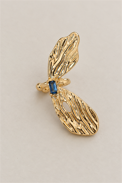 Altın Renk Taş Detaylı TX Ear Cuff (Tek)