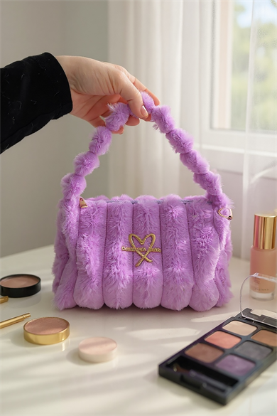 Mor Renk Peluş Makyaj Çantası
