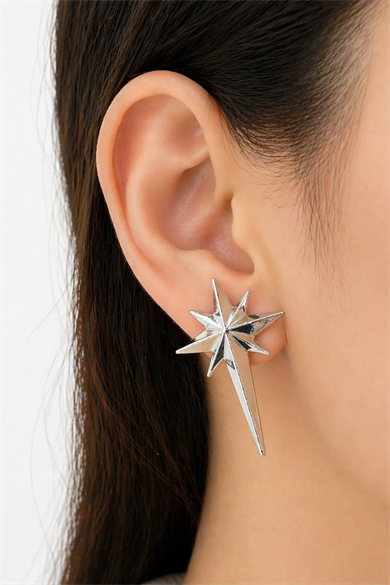 Gümüş Renk Kuzey Yıldız Figürlü Küpe (Çift)