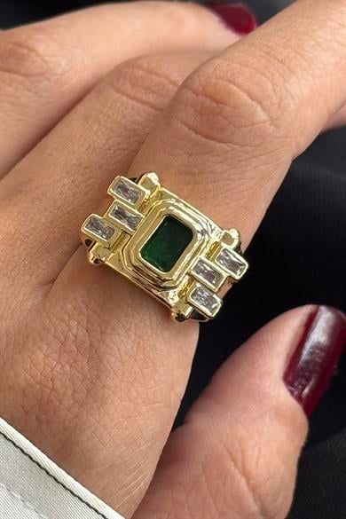 Altın Renk Taş Detaylı Ayarlanabilir Yüzük