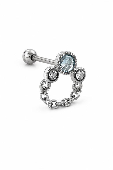 Gümüş  Renk Sallantılı   Taşlı Cerrahi Çelik Tragus/Kıkırdak Küpe/Piercing (Tek)