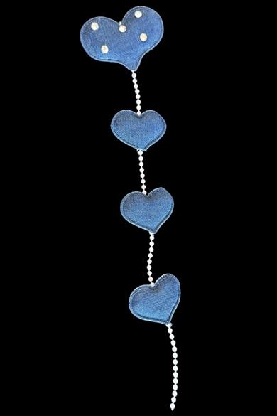 Lacivert Renk Kalp Figürlü İnci Ve Taş Detaylı Pens Toka