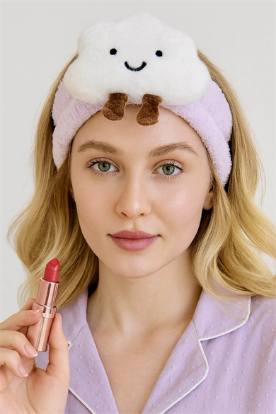 Mor Ve Beyaz Renk Bulut Figürlü Peluş Saç Bandı