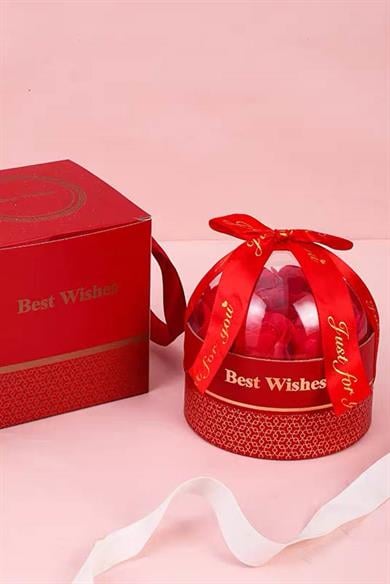 Kırmızı Renk Fanus İçinde Gül Takı Organizerli Hediye Kutusu
