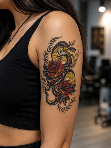  Renkli Güllü Yılan Geçici Dövme Tattoo