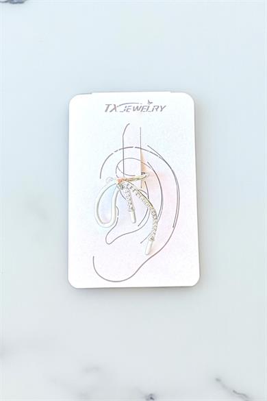 Gümüş Renk Kurdele Figürlü Taş Detaylı 14K Altın Kaplama TX Ear Cuff (Tek)