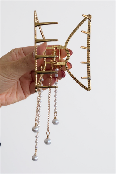 Altın Renk İnci Detaylı Metal Mandal Toka