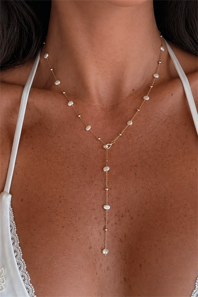 Altın Renk Taş Detaylı Çelik Kolye