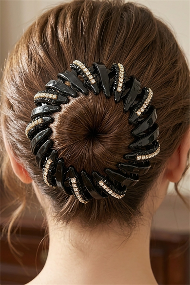 Siyah Renk Taş Detaylı Topuz Tokası