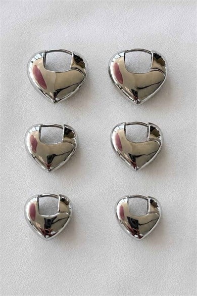 Gümüş Renk 6lı Kalp Detaylı Tx Küpe Set