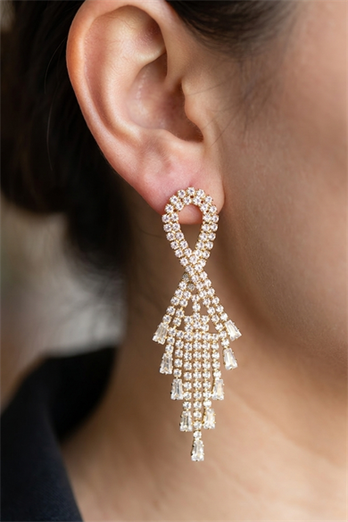 Altın Renk Taş Detaylı Abiye Küpe (Çift)