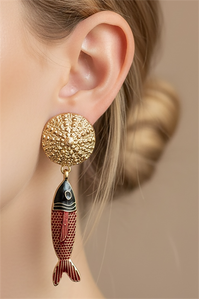 Altın Renk Taş Detaylı Tasarım Küpe(Çift)