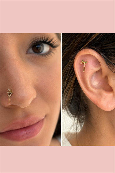 Altın Renk Karışık Figürlü Deliksiz Kulak/Burun 3lü Piercing Set