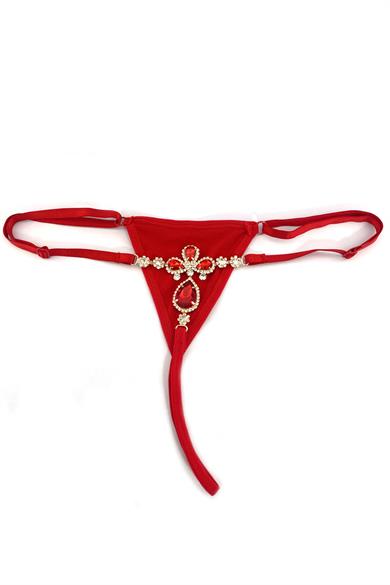 Kırmızı Renk Taş Detaylı Tanga