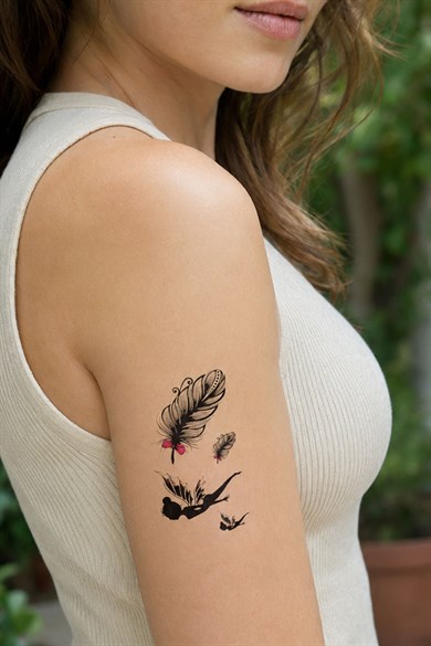 Tüy Ve Kız Mini Geçici Dövme Tattoo