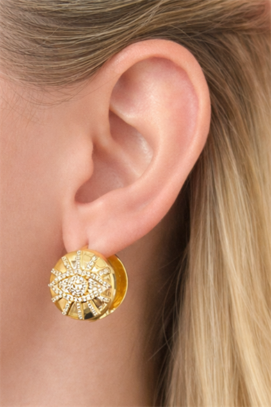 Altın Renk 14K Altın Kaplama Göz Detaylı Küpe (Çift)