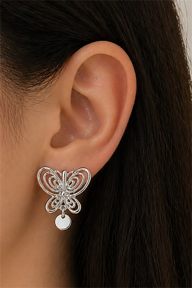 Gümüş Renk Kelebek Figürlü Füsun Küpesi (Çift)