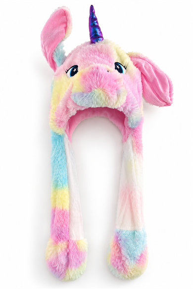 Karışık Renk Unicorn Figürlü Işıklı Kulakları Oynayan Peluş Şapka