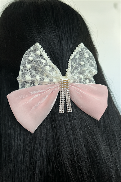 Pembe Renk Kurdele Figürlü Taş Detaylı Otomat Toka