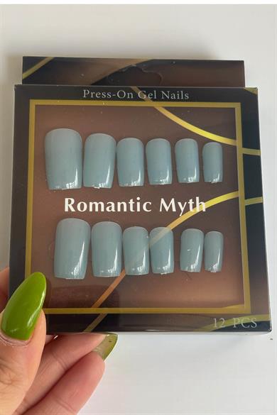 12li Mavi Renk Kedi Gözü Yansımal Takma Tırnak Set (Yapıştırıcılı)