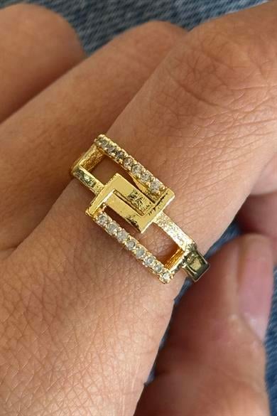 Altın Renk Taş Detaylı Ayarlanabilir Yüzük