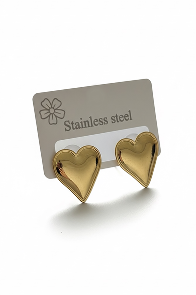 Altın Renk Kalp Figürlü Çelik Küpe (Çift)