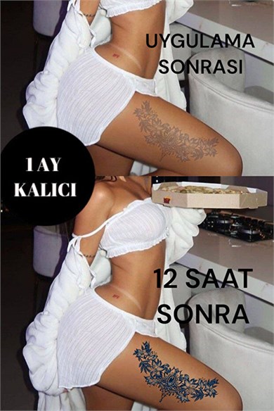 Çiçek Figürlü Sonradan Kararan Yarı Kalıcı Geçici Dövme Tattoo
