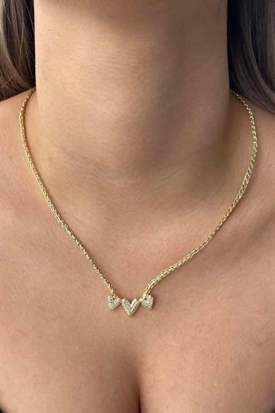 Altın Renk Kalp Figürlü 14K Altın Kaplama Vip Taşlı Kolye