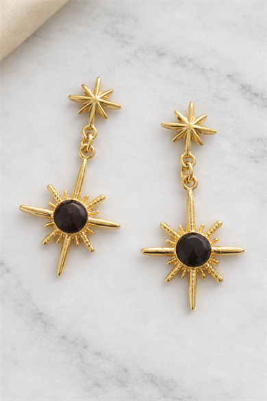 Altın Renk Kahverengi Taş Detaylı Yıldız Figürlü Küpe (Çift)