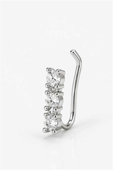 Gümüş Renk Taş Detaylı Deliksiz Kulak/Burun Piercing 